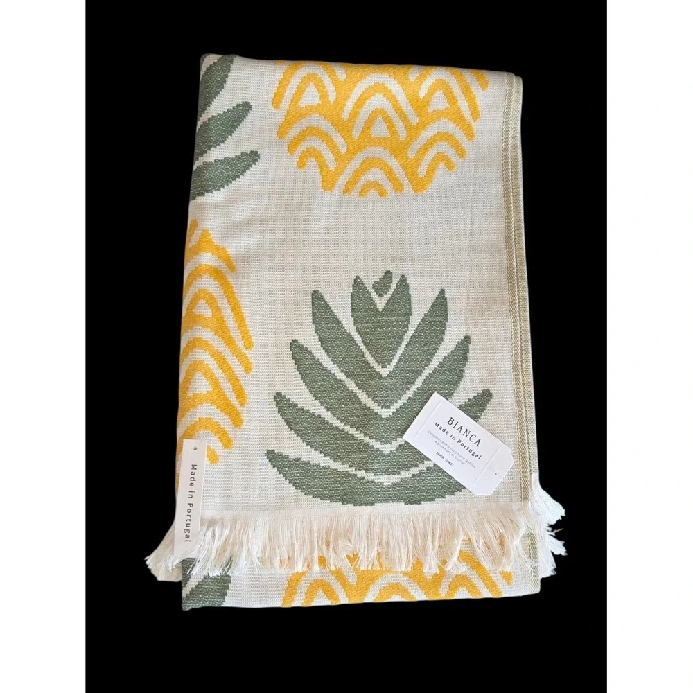 Bianca Pineapple Cotton Beach Towel Yellow Green Jacquard Weave Made in Portugal